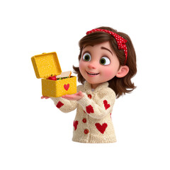 Adorable 3D Rendered Girl Presenting a Cute Lunchbox Filled with Food