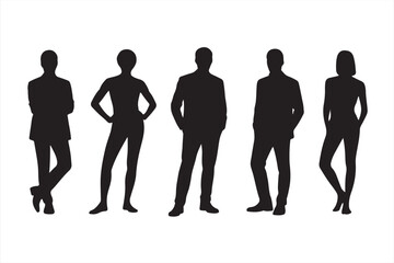 Casual male silhouettes in various standing poses, ideal for fashion mockups, youth branding, and creative vector designs