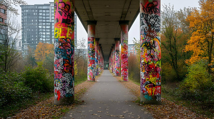 Colorful Graffiti Underneath Urban Bridge