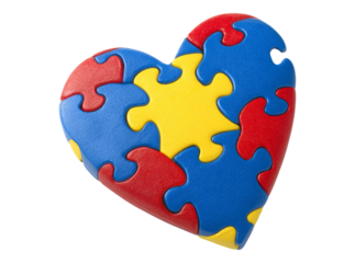 Colorful puzzle heart representing autism awareness, On Transparent Background, Png