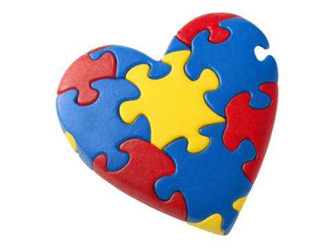 Colorful puzzle heart representing autism awareness, On Transparent Background, Png