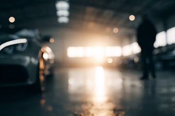Abstract View of a Garage with Blurred Car and Sunlight in Background