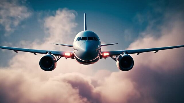 Animation of an airplane in a cloudy sky