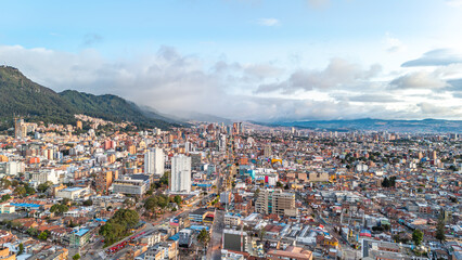 Aerial View of Bogotá City, Cundinamarca, Colombia with Mountains in the Background