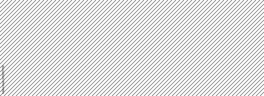 Poster Seamless thin diagonal line pattern. Repeated slash lines background. Black and white angled linear wallpaper. Abstract tilted slanted stripes backdrop. Repeating oblique strip texture. Vector