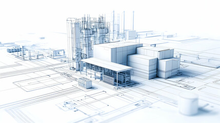 Abstract 3D Cityscape Illustration In Blue Grey And White