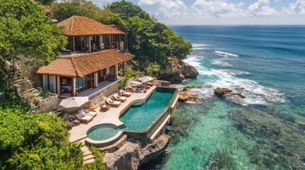Fototapeta premium Oceanfront Villa with Infinity Pool: Luxurious Escape in Bali