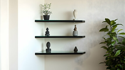 Three Tiered Corner Shelves With Plants And Decor