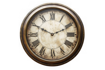 Vintage antique clock timepiece roman numerals isolated png image cutout graphic element illustration isolated on transparent background