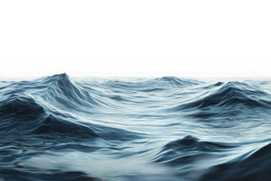 Realistic ocean wave illustration, sea surface with ripples and swells, nautical theme, water texture, marine element, isolated on transparent background