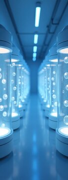 Advanced Bioscience Storage: Research and Development. Suitable for use in presentations for pharmaceutical companies, biotech industry marketing, or educational content on scientific progress