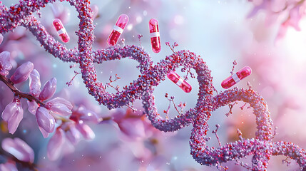 Pink DNA Molecule In Blossom