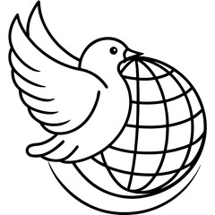 Peace dove holding a globe symbolizing global harmony and environmental awareness with a clean vector illustration style for universal appeal