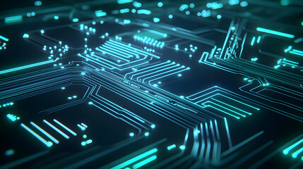 Abstract Circuit Board Pattern In Turquoise Blue Light