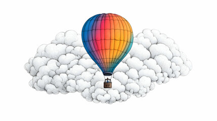 Colorful Hot Air Balloon in Fluffy Clouds