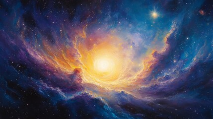 Vibrant Cosmic Nebula Painting with Spiral Galaxy