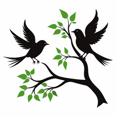Flying Birds on Branch Vector Design for Wall Decals Featuring Colorful Birds in a Natural Scene Perfect for Decoration