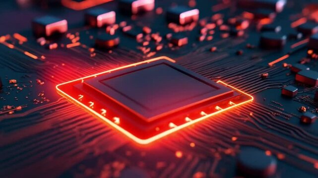 A macro closeup of a computer circuit board, revealing intricate electronic components and microchips that power digital technology