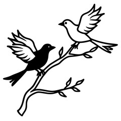 Birds on Branch Vector Design for Wall Decals Flying Bird Silhouettes on Tree Branch Nature Inspired Art