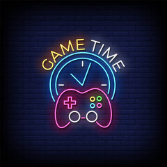 game time neon sign with brick wall background vector