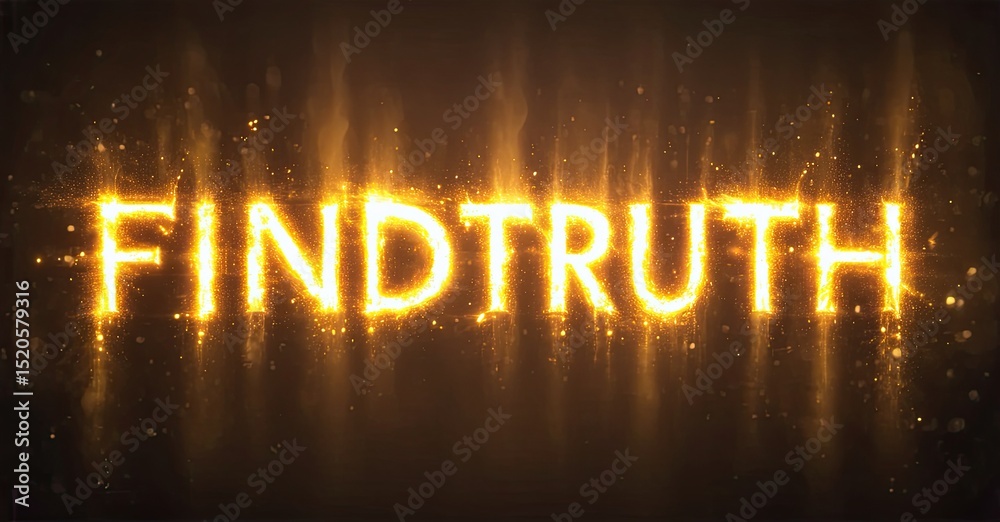 Poster bright text reads findtruth against dark background. golden light emanates from letters, creating dr