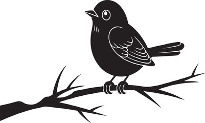 Obraz premium Minimalist Black Bird Silhouette Illustration – Cute Vector Animal Design on White Background