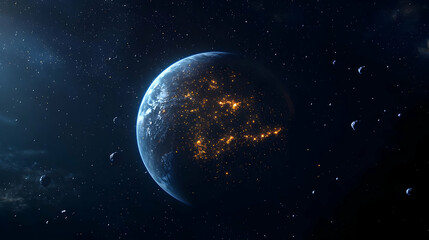 Glowing Earth In Pixelated Space