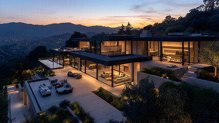 Fototapeta premium Luxury Modern Home With Stunning Sunset View