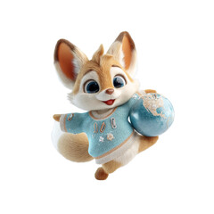 Adorable 3D Rendered Fox Cub Holding a Globe in a Cozy Sweater