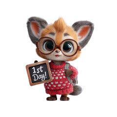 Adorable Cartoon Fox Ready for the First Day of School
