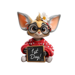 Adorable Cartoon Fennec Fox Holding "1st Day!" Sign - Back to School