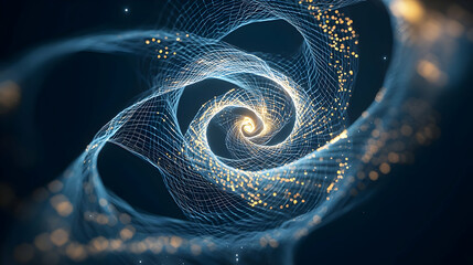Abstract Glowing Spiral Of Particles With Dark Background