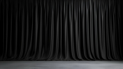 Black Curtains Drape Over Gray Stage Floor