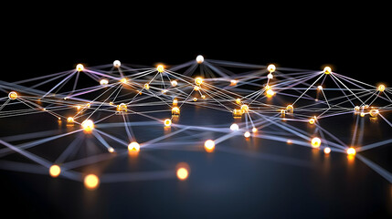 Abstract Network Of Glowing Points On Dark Background