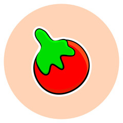 Red Tomato Vector Icon with Green Calyx on Soft Peach Circle – Fresh Organic Vegetable Illustration