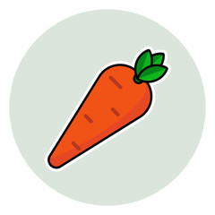 Cute cartoon vector illustration of a fresh carrot with green leaves. Simple flat design perfect for kids’ nutrition themes, healthy eating, and food-related icons.