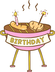 Birthday Barbecue Grill Doodle Hand Drawn Illustration