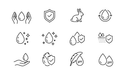 Skincare and Product Certification Icons: Emphasizing Safety, Cruelty-Free, and Gentle Formulas.