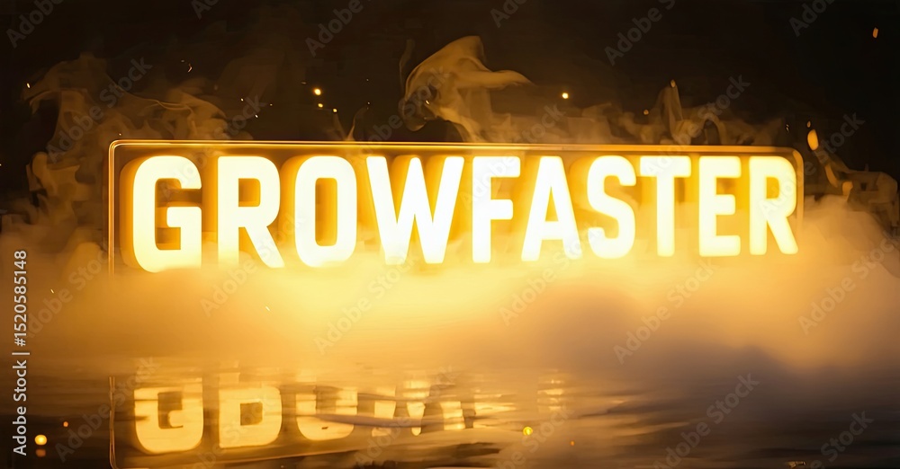 Aufkleber Bright text reads GROWFASTER over smoky gold background. Reflection visible below lettering, creating dynamic visual effect.