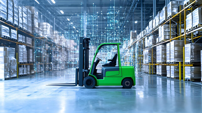 Modern Warehouse Forklift With Digital Overlay