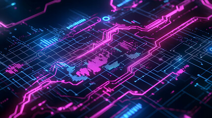 Abstract Glowing Circuit Board Pattern Design