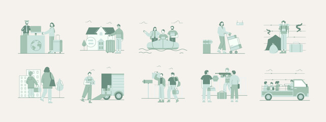 Migration illustration set. Flat. vector illustration concept.
