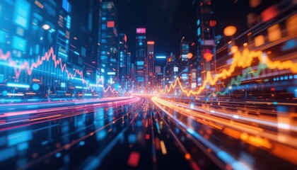 Fototapeta premium Futuristic Cityscape with Abstract Financial Data Visualization