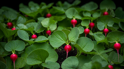 Close Up Of Red Radish Plants In Garden