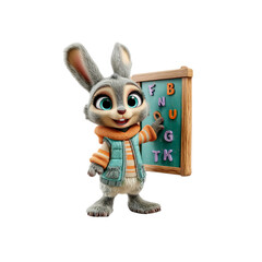 Adorable Cartoon Bunny Rabbit Teacher with Alphabet Blackboard