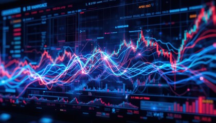 Abstract Financial Data Visualization with Colorful Stock Market Graphs