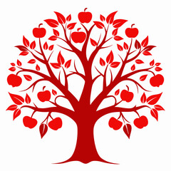 Obraz premium Red Apple Tree Silhouette Illustration with White Space Featuring a Simple Design Ideal for Various Creative and Commercial Projects