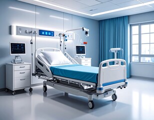 Modern hospital room with bed