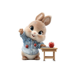 Adorable Bunny Rabbit Ready for School with Apple and Desk