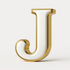 3D Render of White Letter J with Gold Accents